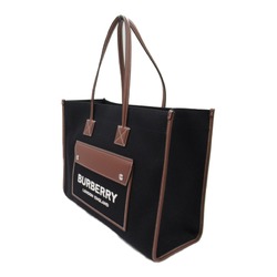 BURBERRY Tote Bag Black Brown leather canvas 8055747