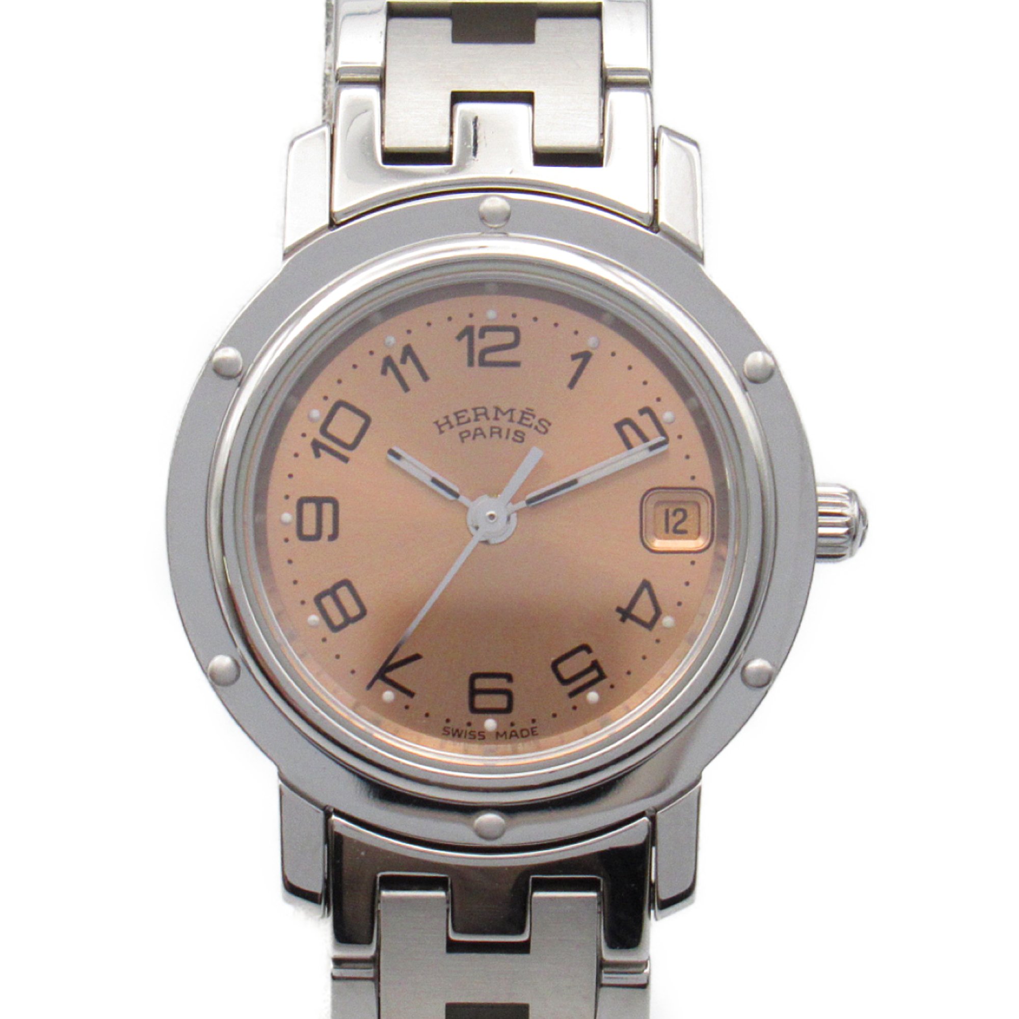 HERMES Clipper Wrist Watch CL4.210 Quartz Pink Stainless Steel