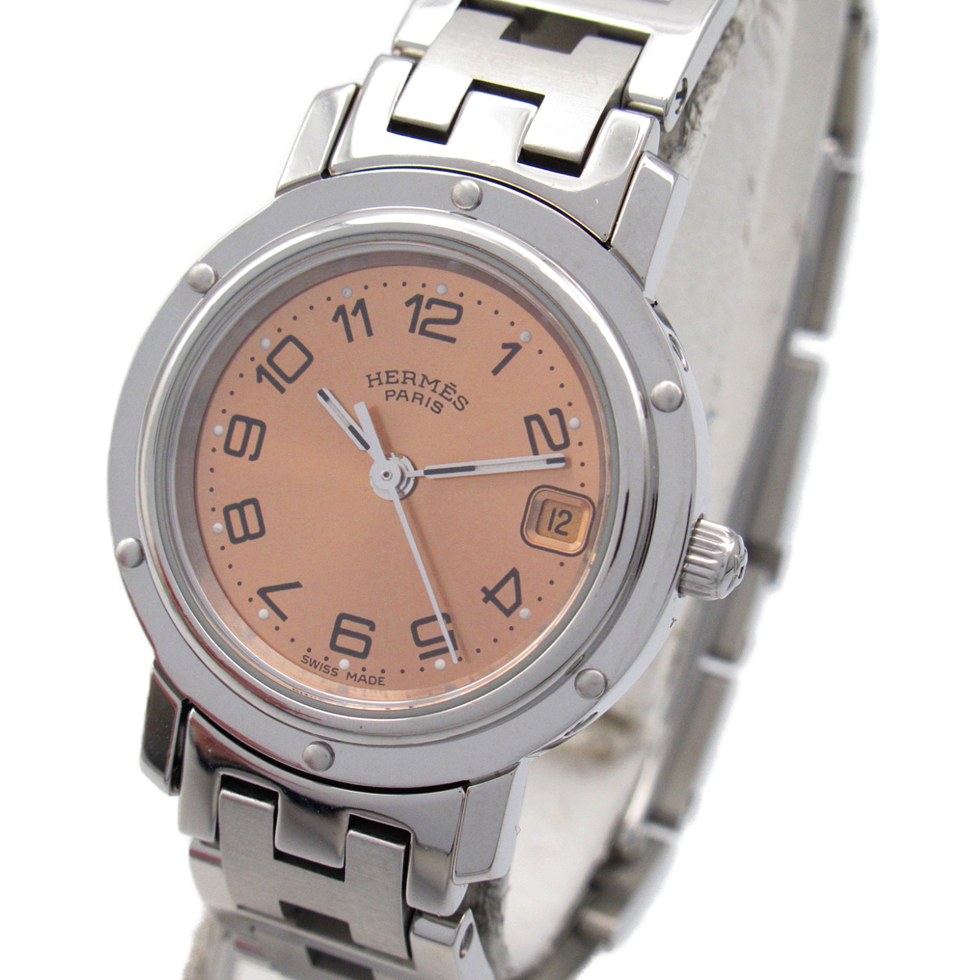 HERMES Clipper Wrist Watch CL4.210 Quartz Pink Stainless Steel