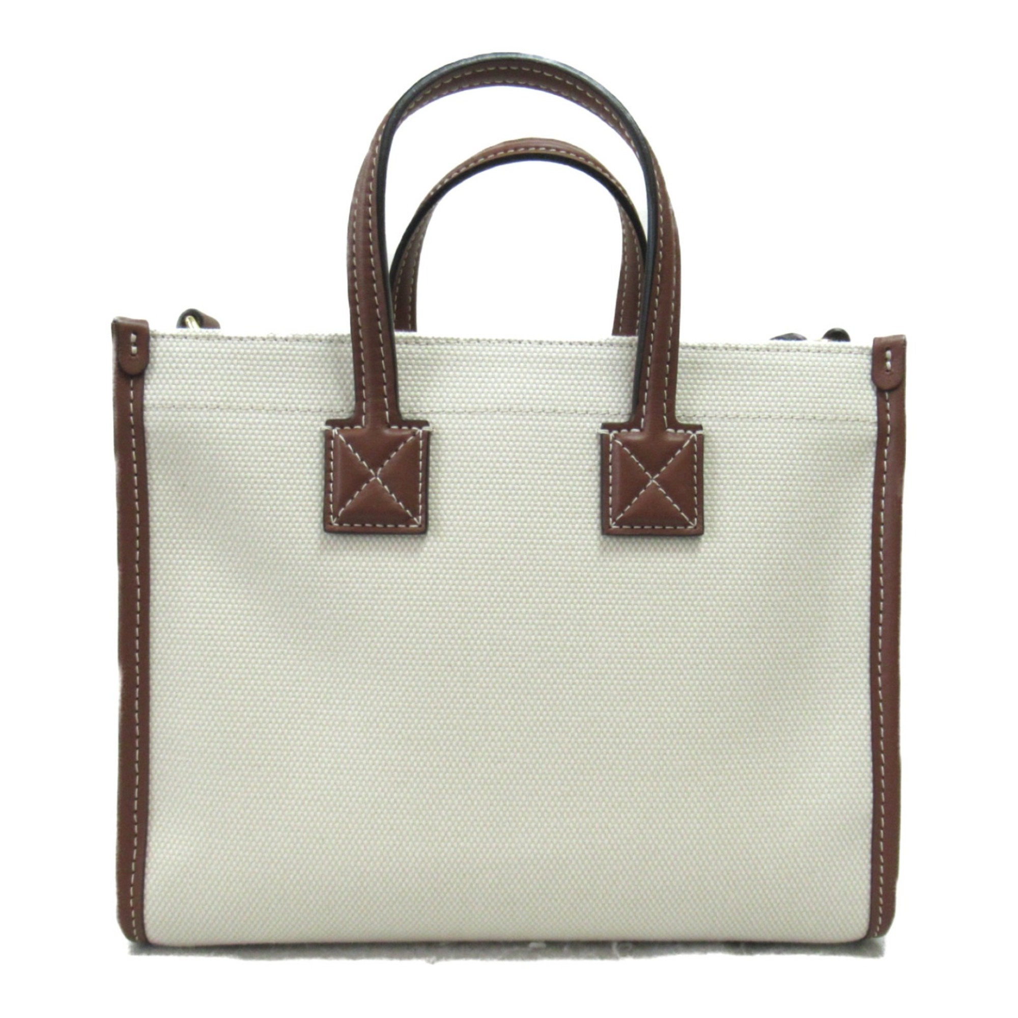 BURBERRY 2wayShoulder Bag White Brown Natural /Tan canvas leather 8044143