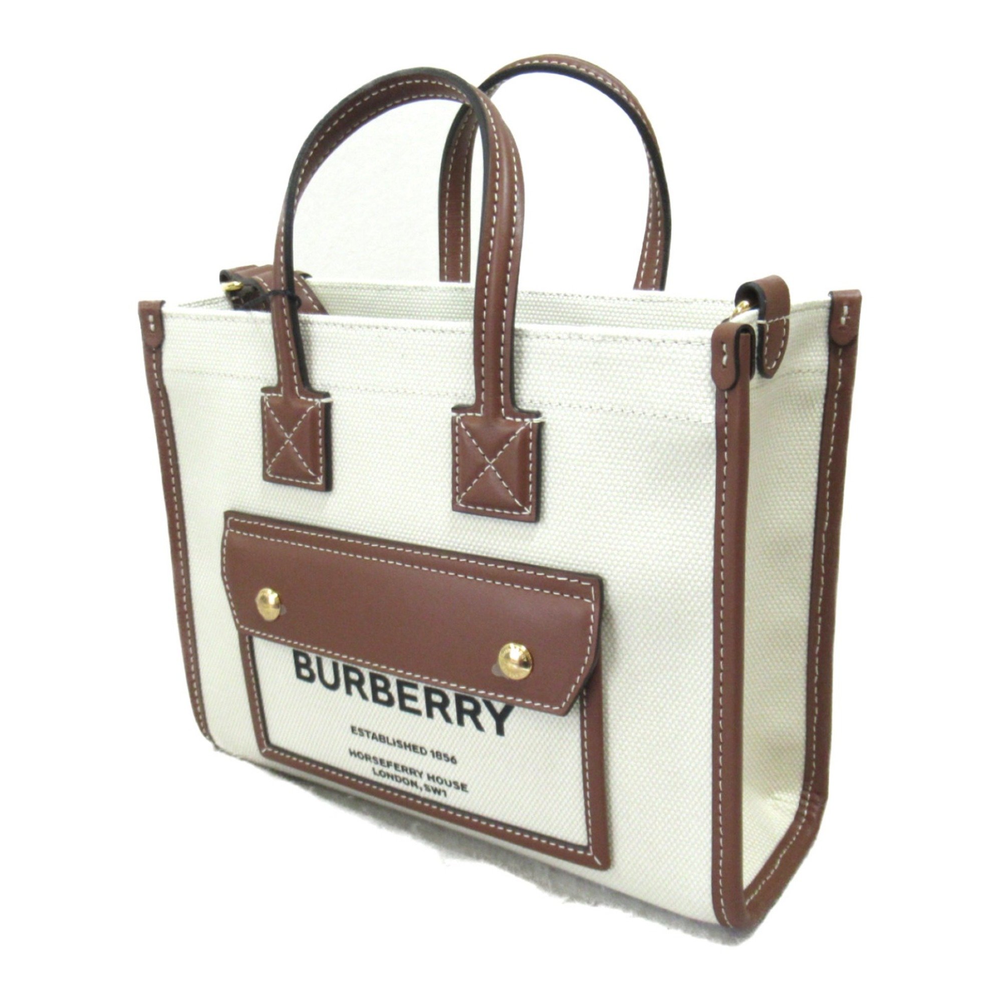 BURBERRY 2wayShoulder Bag White Brown Natural /Tan canvas leather 8044143