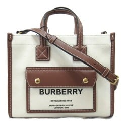 BURBERRY 2wayShoulder Bag White Brown Natural /Tan canvas leather 8044143