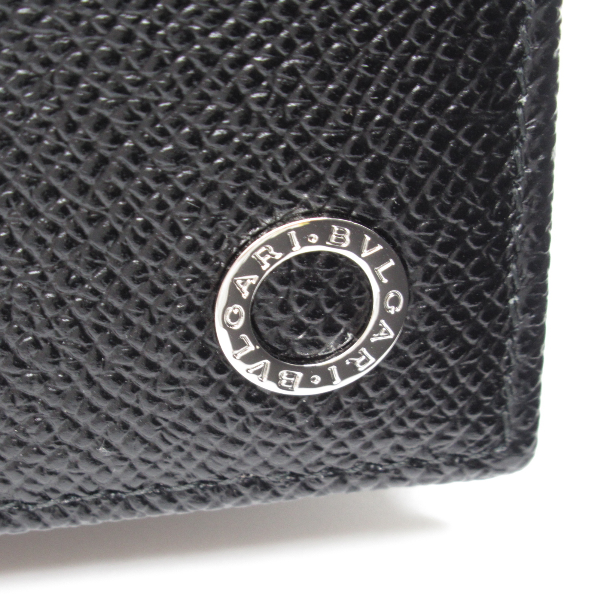 BVLGARI Bifold long wallet Black leather 30398