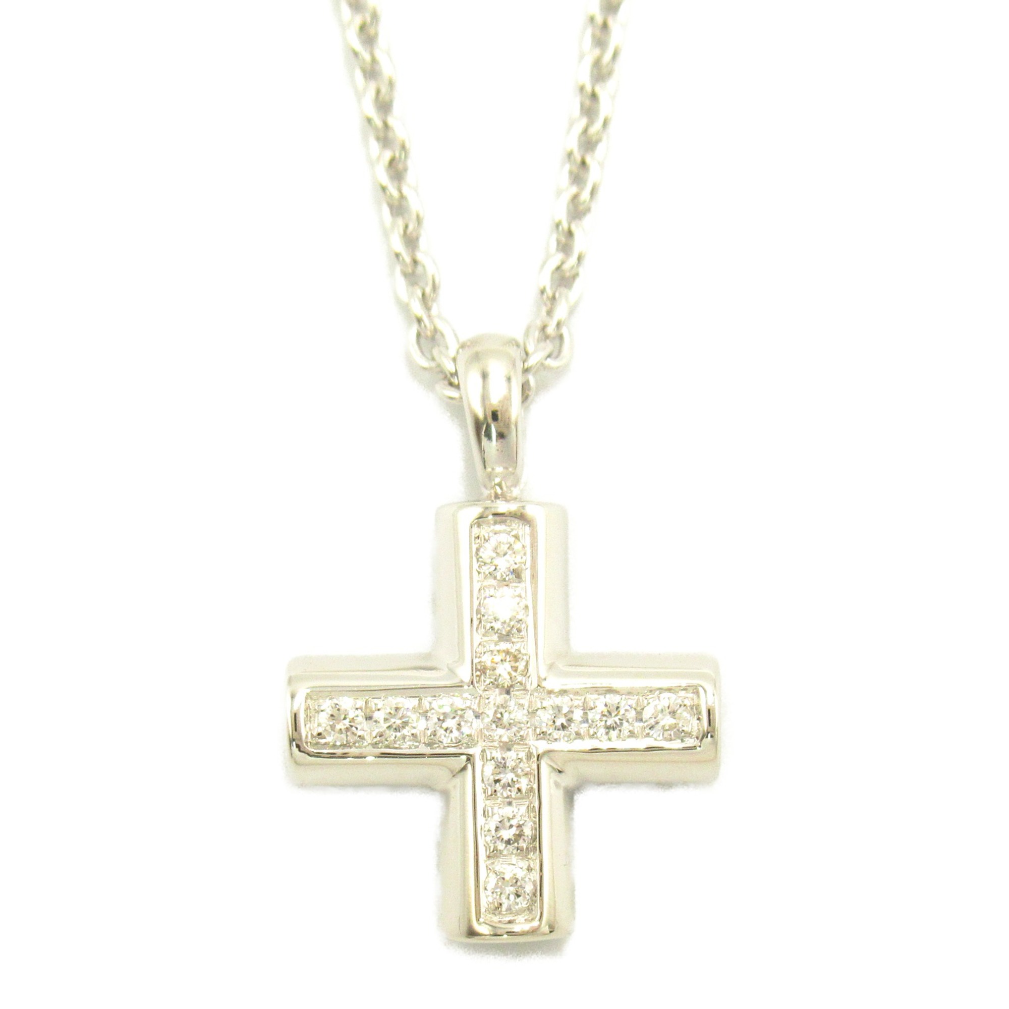 BVLGARI Greek Cross Diamond Necklace Clear K18WG(WhiteGold) Clear