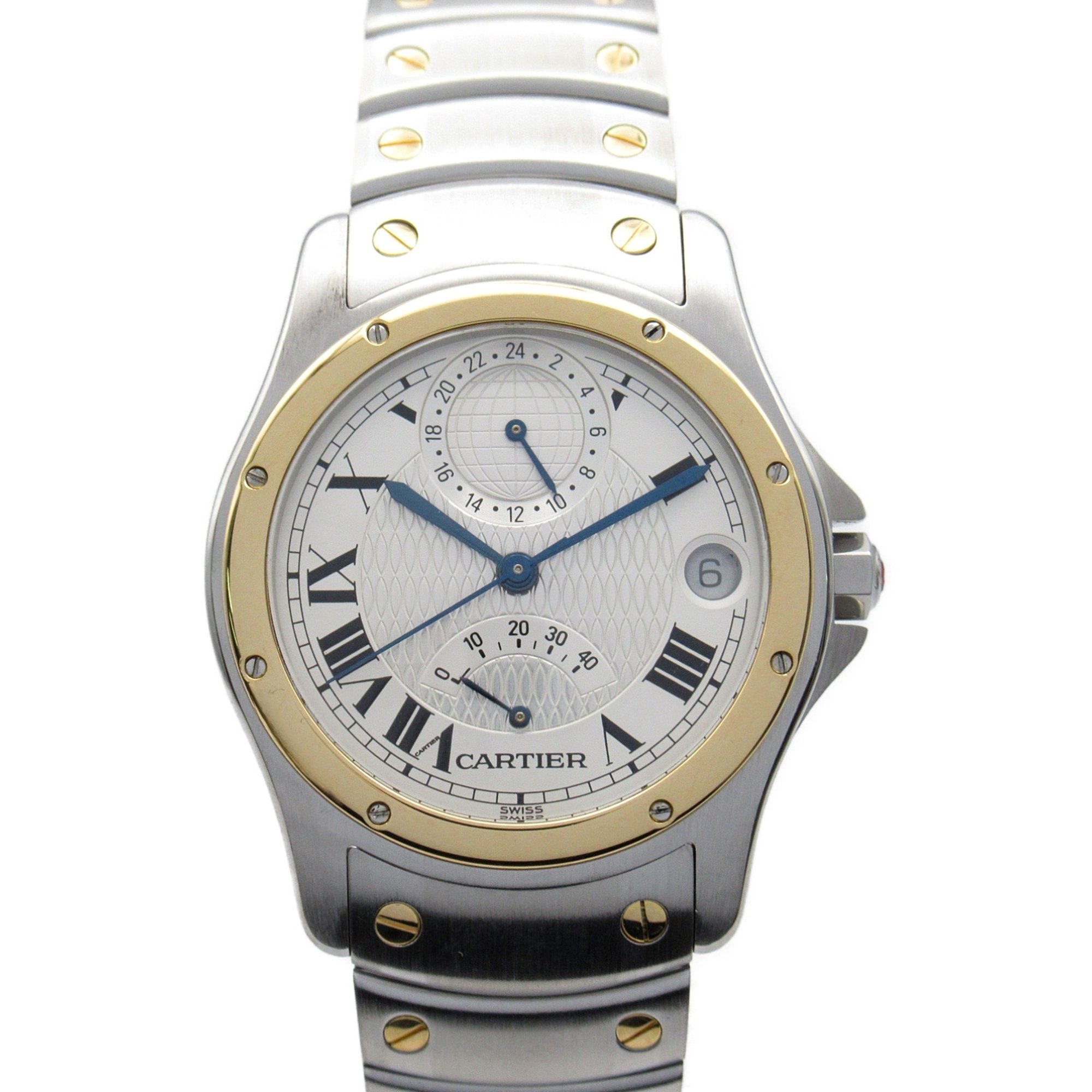 CARTIER Santos Rondo GMT Wrist Watch W2038R3 Mechanical Automatic Silver K18 (Yellow Gold) Stainless Steel W2038R3