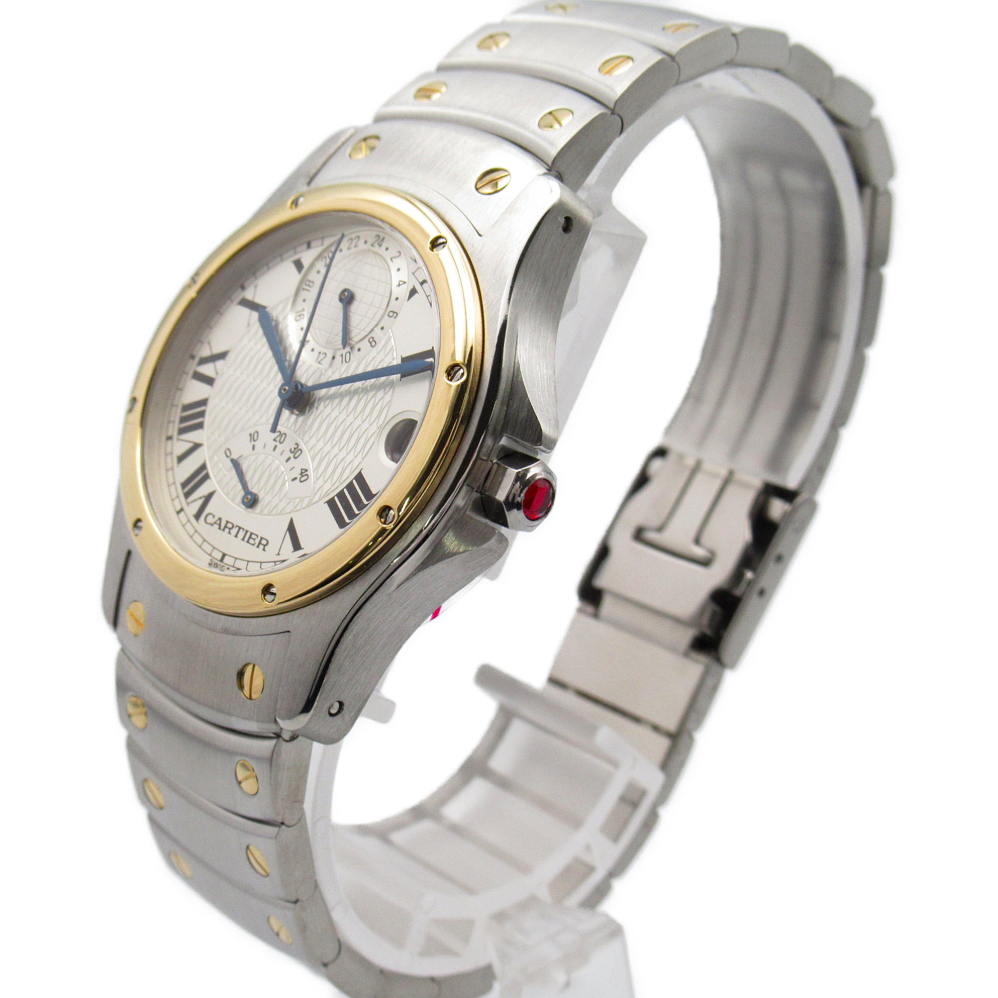 CARTIER Santos Rondo GMT Wrist Watch W2038R3 Mechanical Automatic Silver K18 (Yellow Gold) Stainless Steel W2038R3