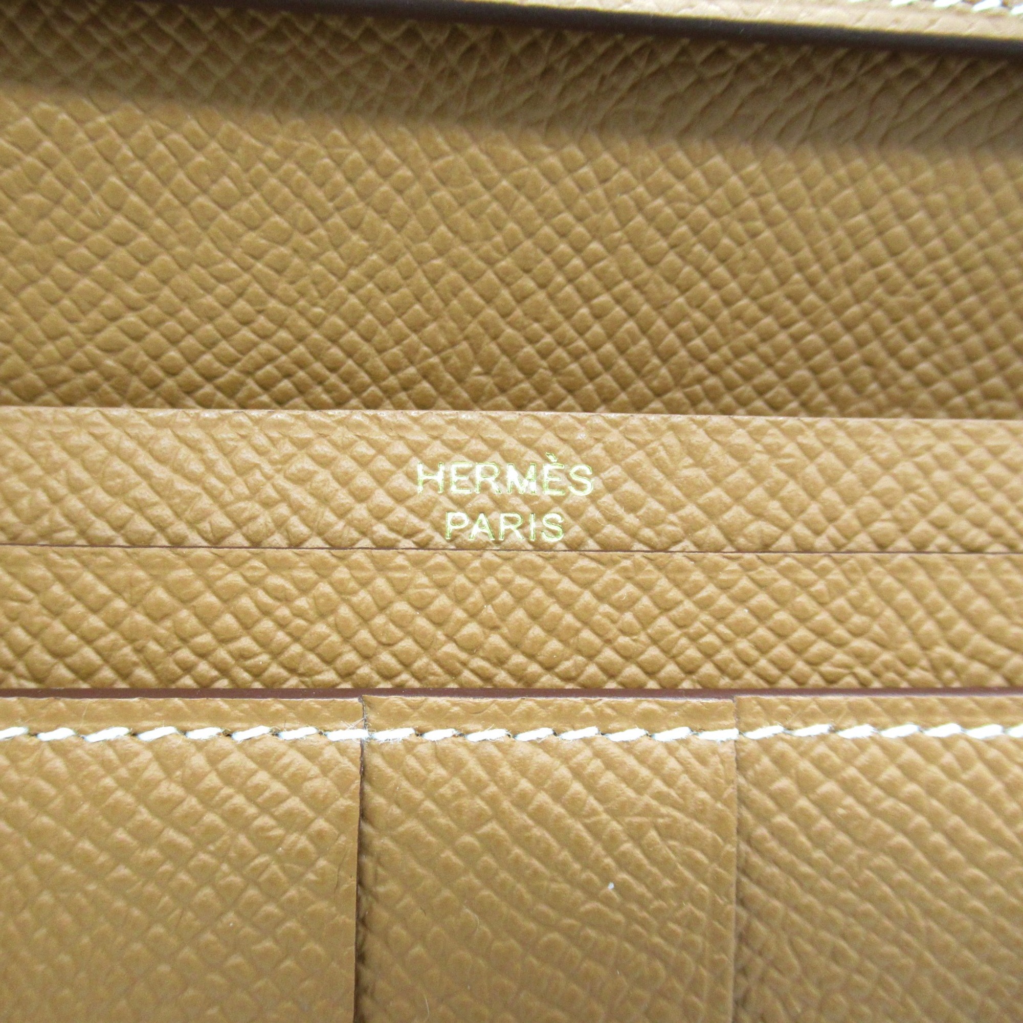 HERMES Bear Souffl Gold Bifold Long Wallet Brown Gold Epsom leather