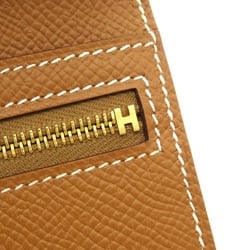 HERMES Bear Souffl Gold Bifold Long Wallet Brown Gold Epsom leather