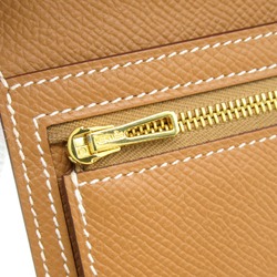 HERMES Bear Souffl Gold Bifold Long Wallet Brown Gold Epsom leather