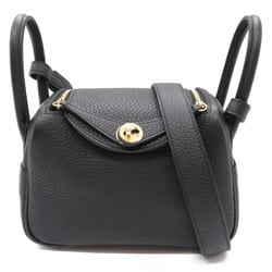 HERMES Lindy Mini Black Shoulder Bag Black Noir Taurillon Clemence leather