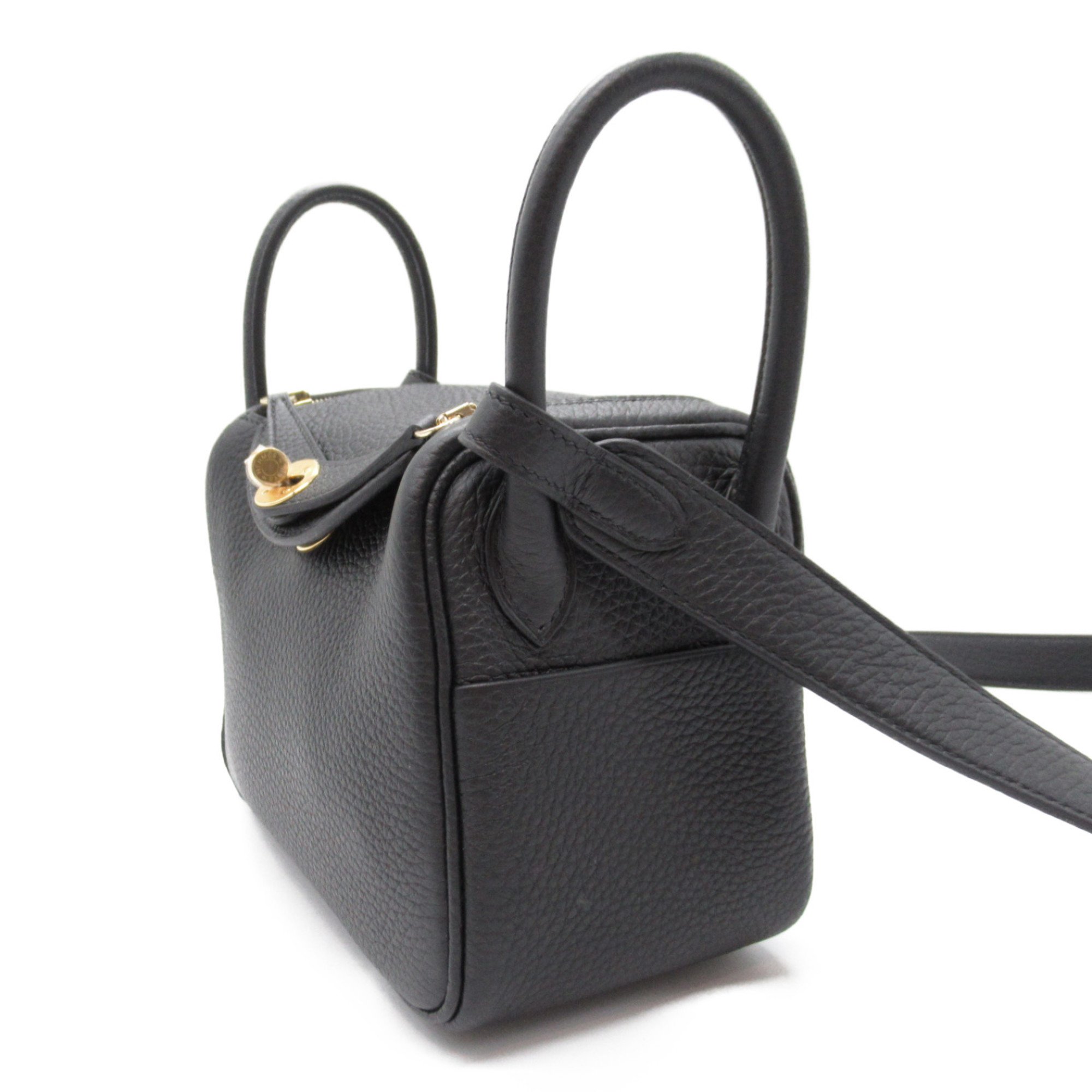 HERMES Lindy Mini Black Shoulder Bag Black Noir Taurillon Clemence leather