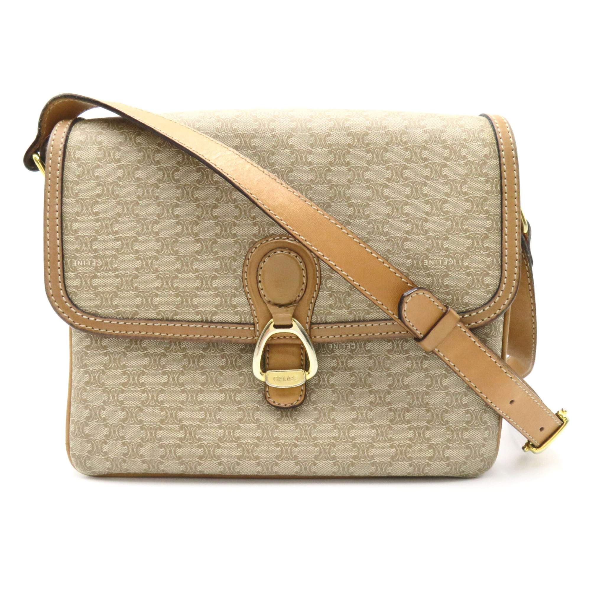 CELINE Shoulder Bag Beige PVC coated canvas leather