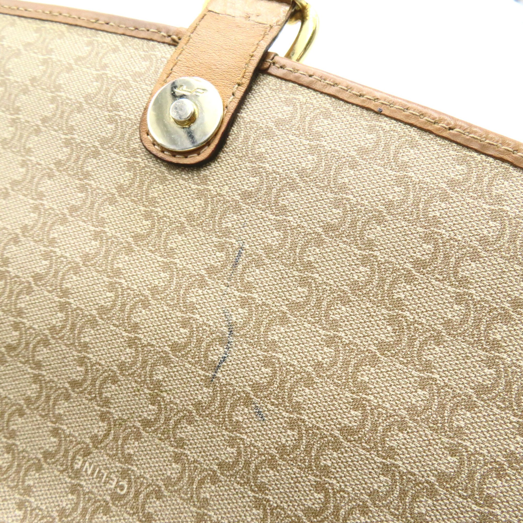 CELINE Shoulder Bag Beige PVC coated canvas leather