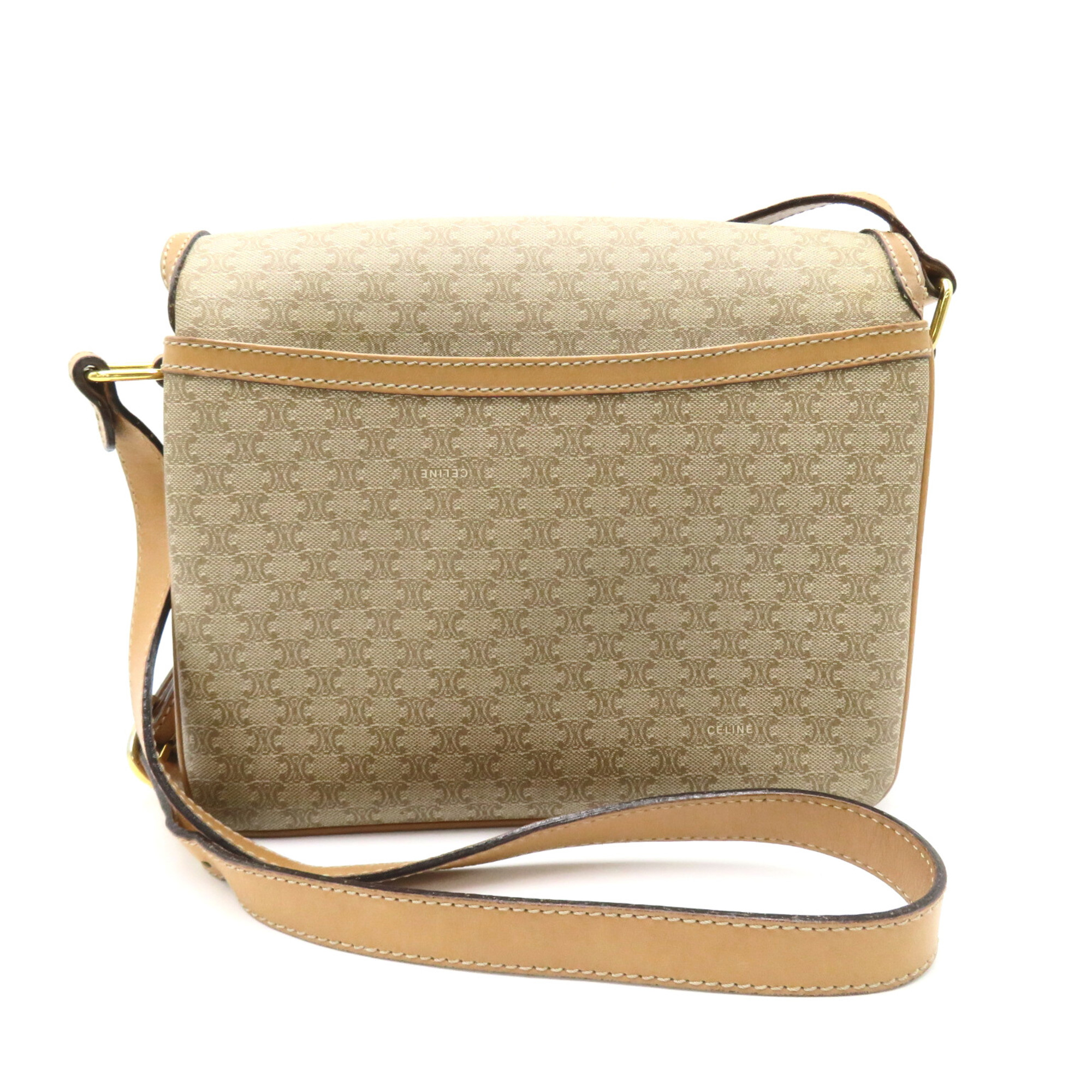 CELINE Shoulder Bag Beige PVC coated canvas leather