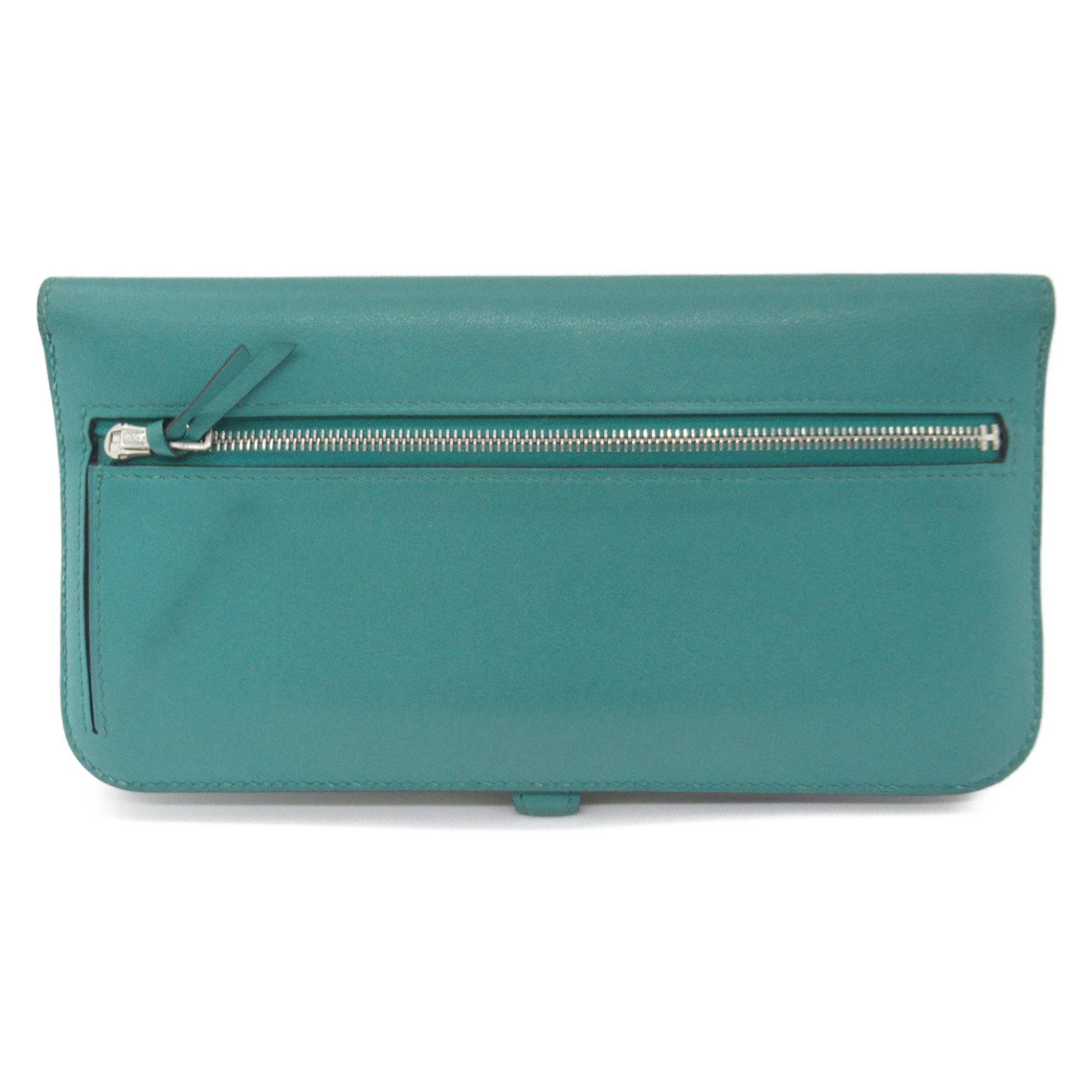 HERMES Dogon Long Vert Bifold Long Wallet Green Vert Veron leather Evercolor