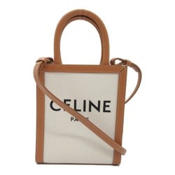 CELINE Vertical Cover Shoulder Bag Beige Natural /Light Brown leather cotton