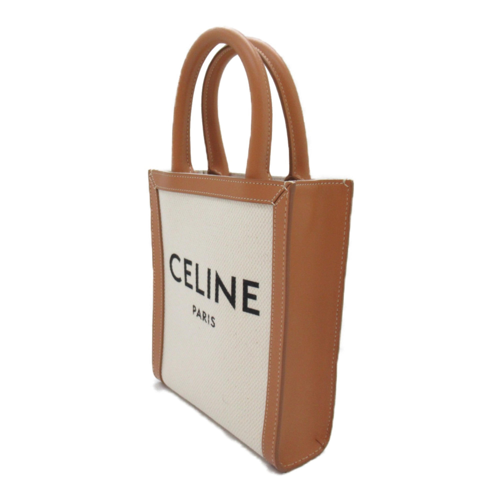 CELINE Vertical Cover Shoulder Bag Beige Natural /Light Brown leather cotton