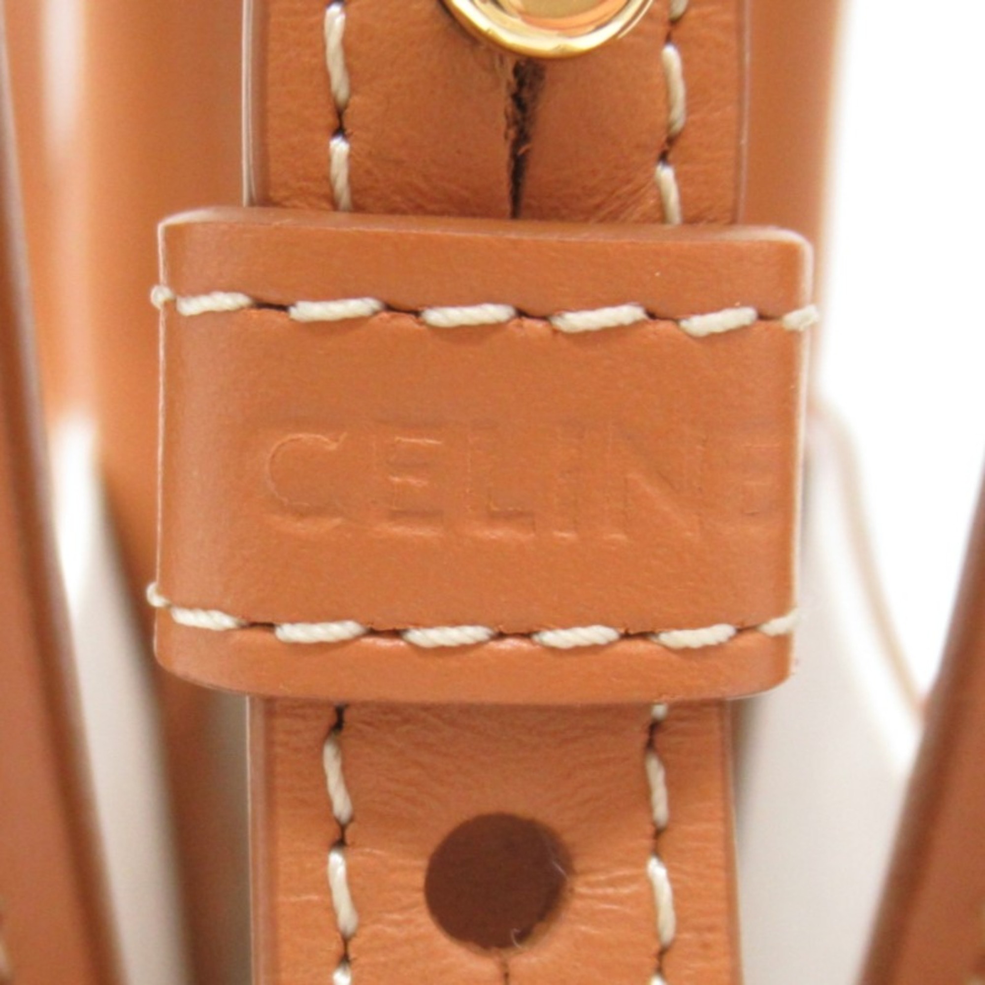 CELINE Vertical Cover Shoulder Bag Beige Natural /Light Brown leather cotton