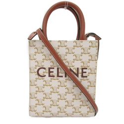 CELINE Vertical Cabas 2way Shoulder Bag White Brown PVC coated canvas