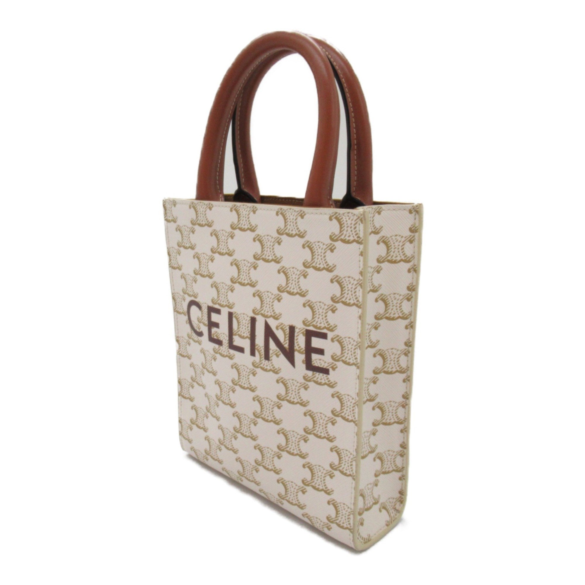 CELINE Vertical Cabas 2way Shoulder Bag White Brown PVC coated canvas