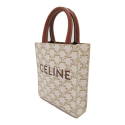 CELINE Vertical Cabas 2way Shoulder Bag White Brown PVC coated canvas