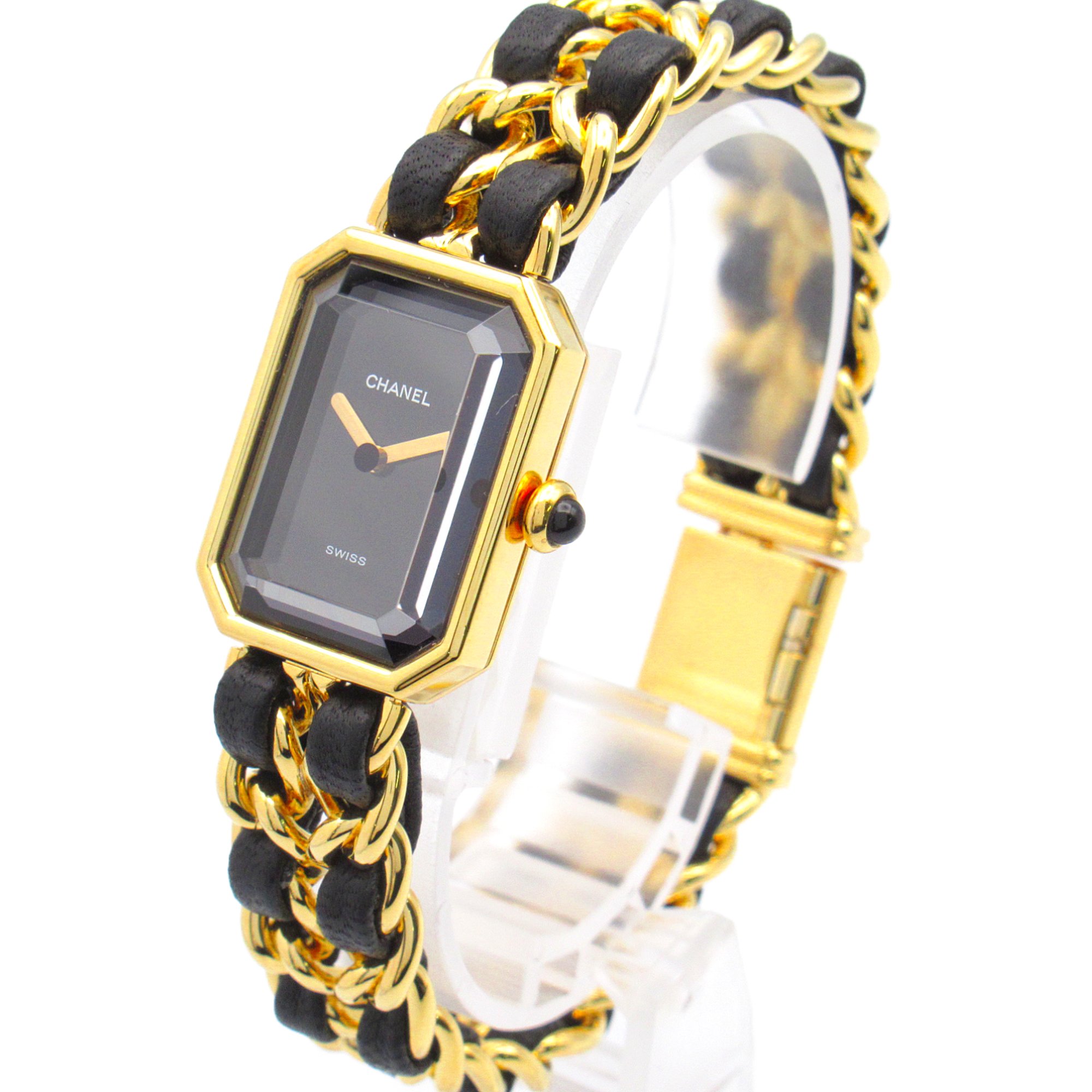 CHANEL Premiere XL Wrist Watch H0001 Quartz Black Gold Plated Leather belt H0001