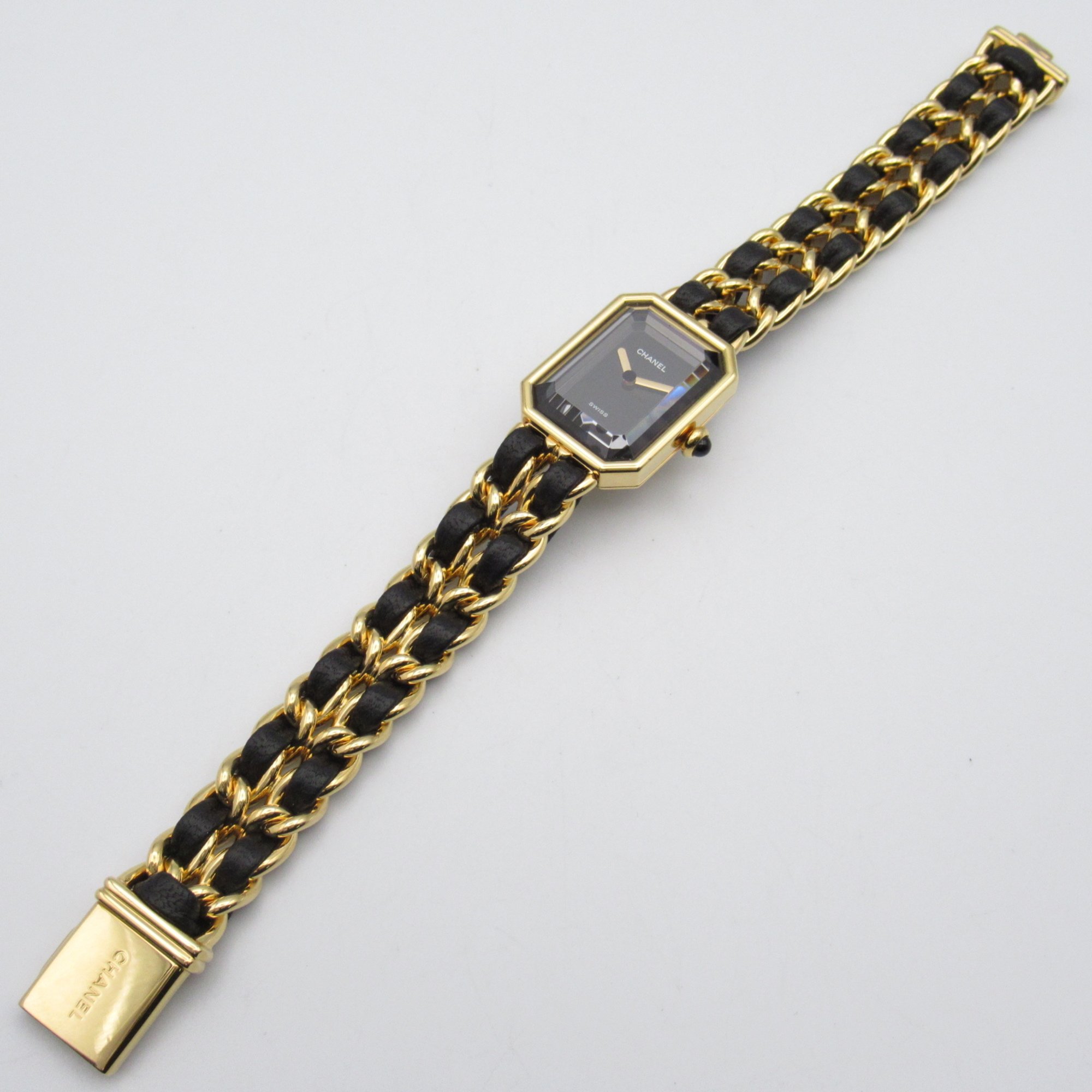 CHANEL Premiere XL Wrist Watch H0001 Quartz Black Gold Plated Leather belt H0001