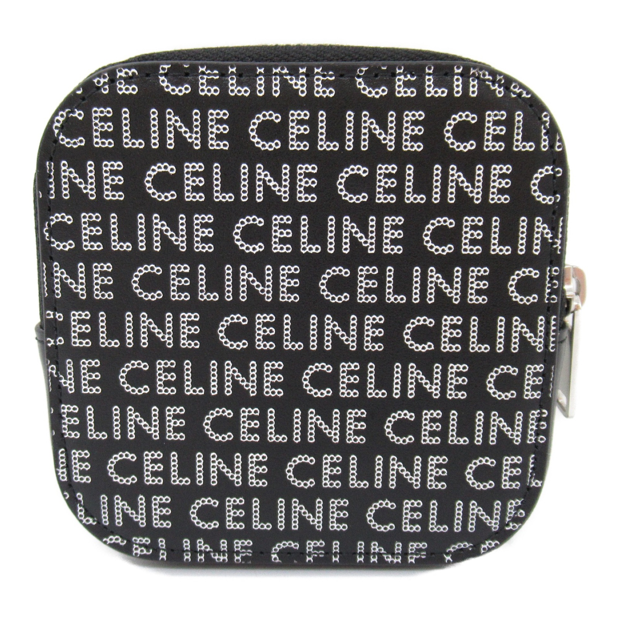 CELINE coin purse Black Silver leather 10K743FGH