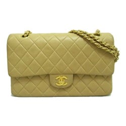 CHANEL Matelasse Double Flap ChainShoulder Bag Beige Lambskin (sheep leather)