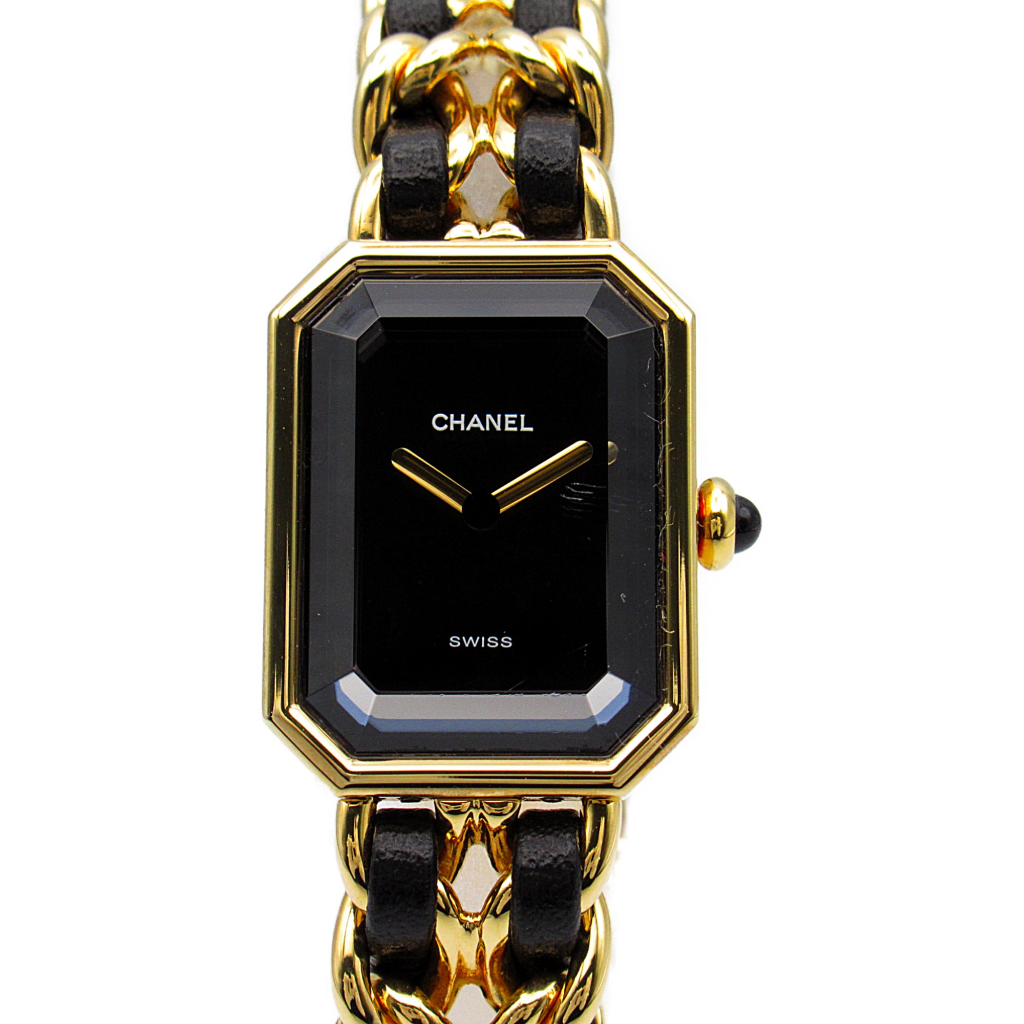 CHANEL Premiere L Wrist Watch H0001 Quartz Black Gold Plated Leather belt H0001