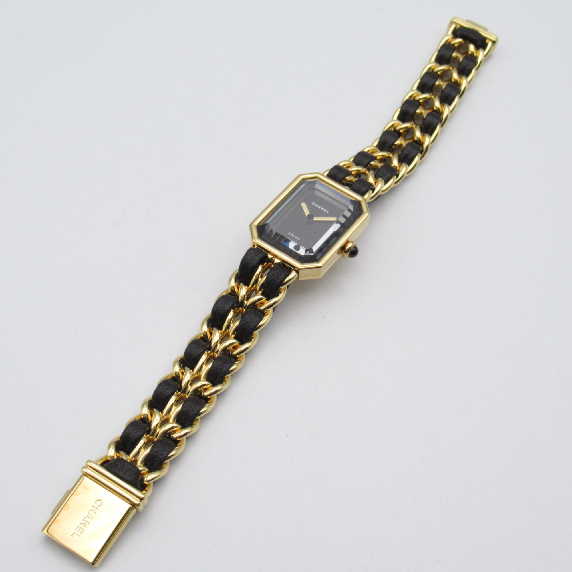 CHANEL Premiere L Wrist Watch H0001 Quartz Black Gold Plated Leather belt H0001