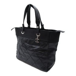 CHANEL Paris Biarritz Tote MM Bag Black leather Coated canvas