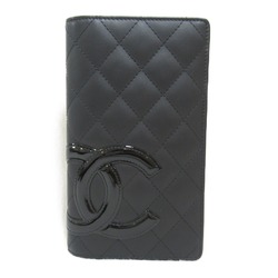 CHANEL Cambon Zip Long Wallet Black enamel Calfskin (cowhide)