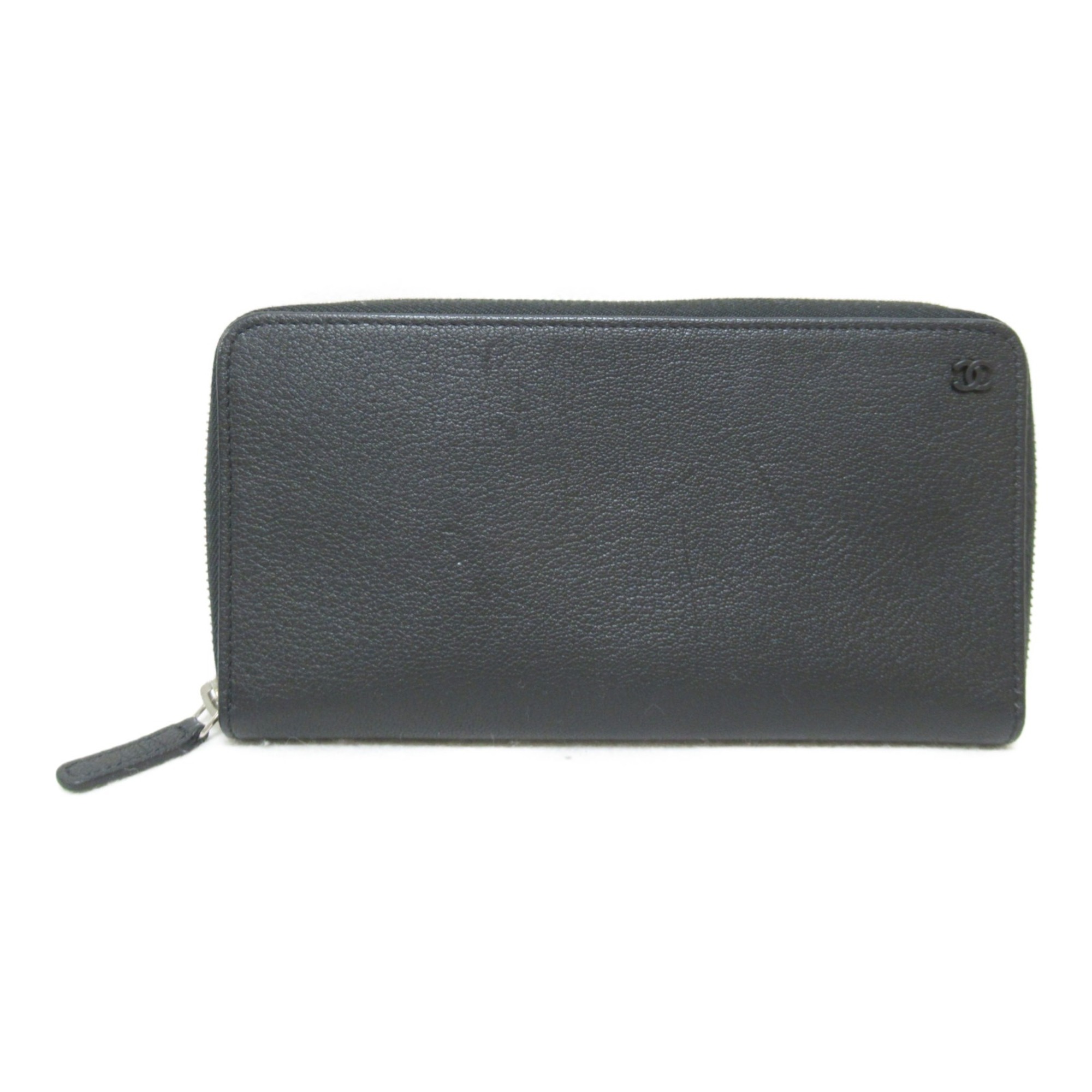 CHANEL Round long wallet Black leather