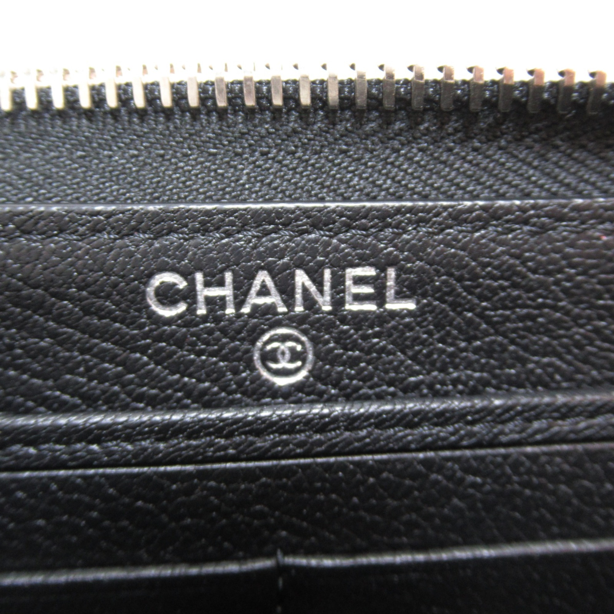 CHANEL Round long wallet Black leather