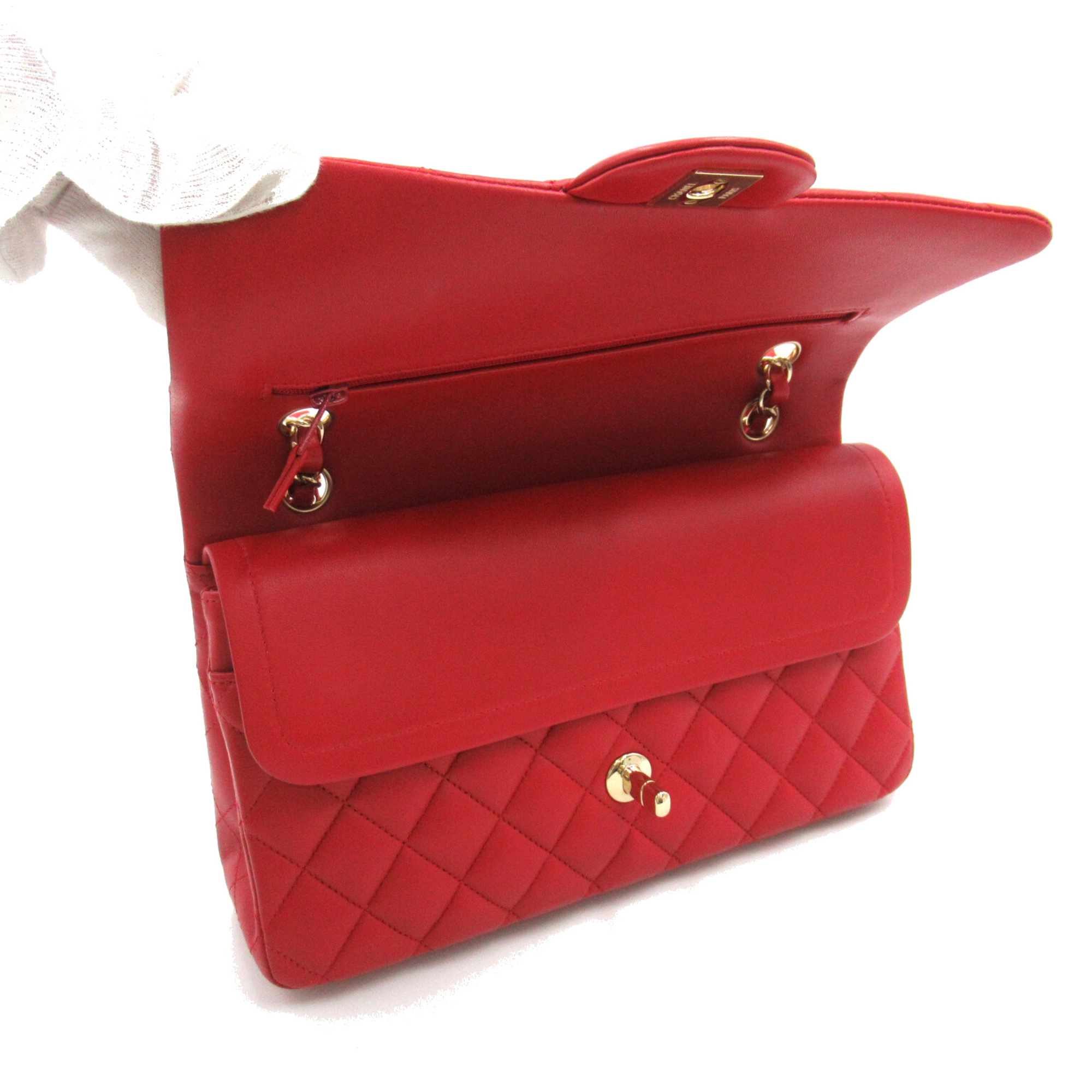 CHANEL Matelasse Double Flap ChainShoulder Red Lambskin (sheep leather)