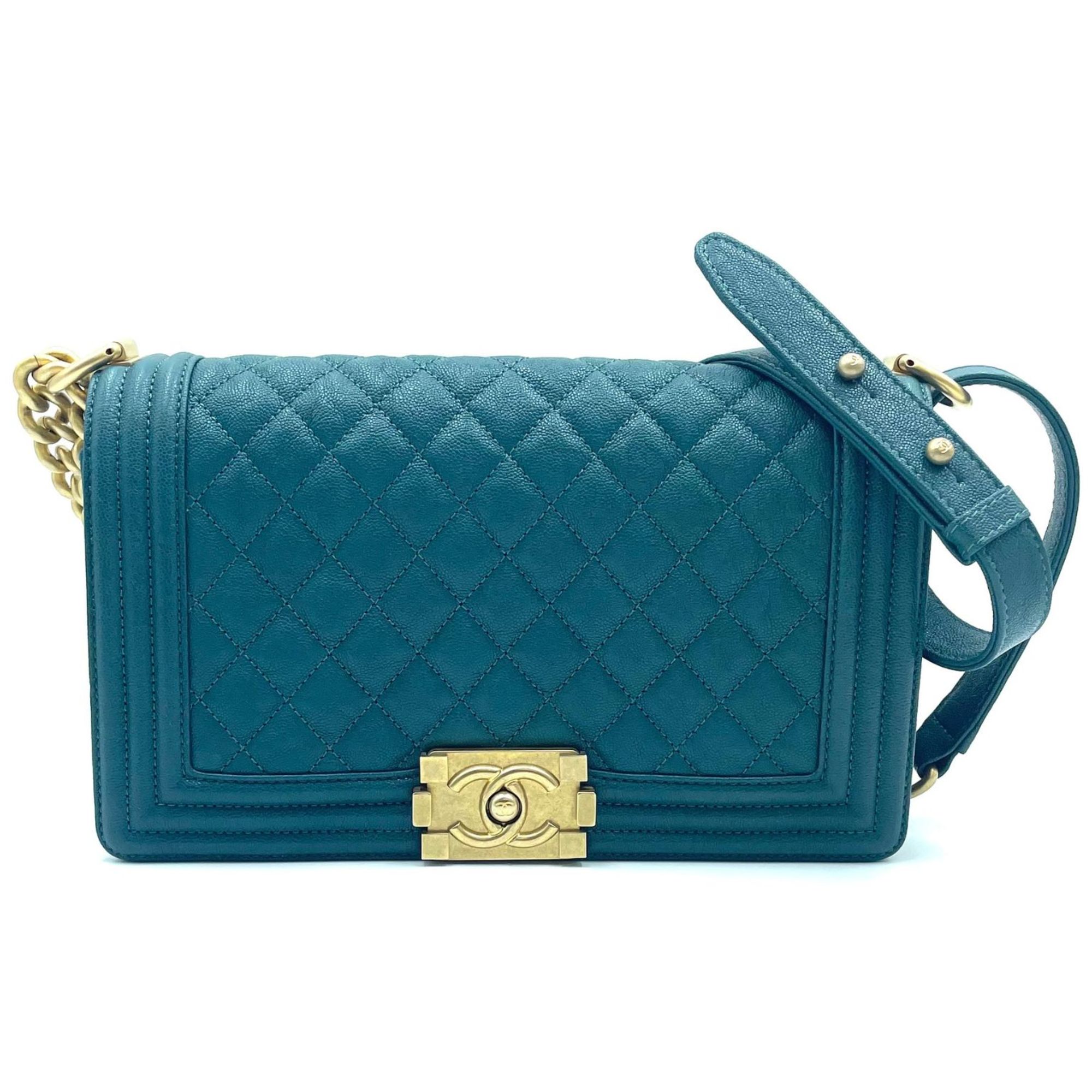 CHANEL Boy Chanel ChainShoulder Bag Green Caviar Skin Grained Calf eLADY Globazone