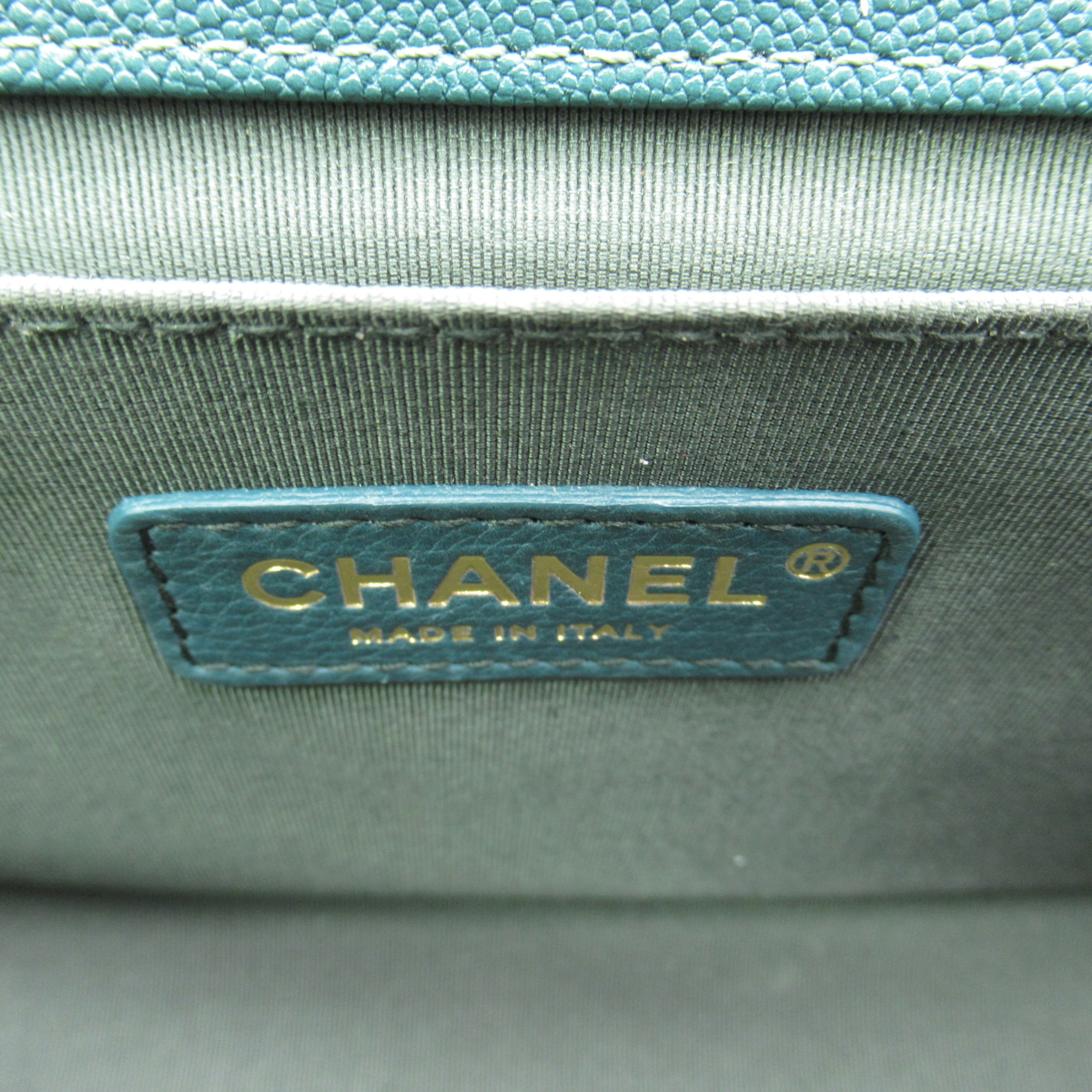 CHANEL Boy Chanel ChainShoulder Bag Green Caviar Skin (Grained Calf)