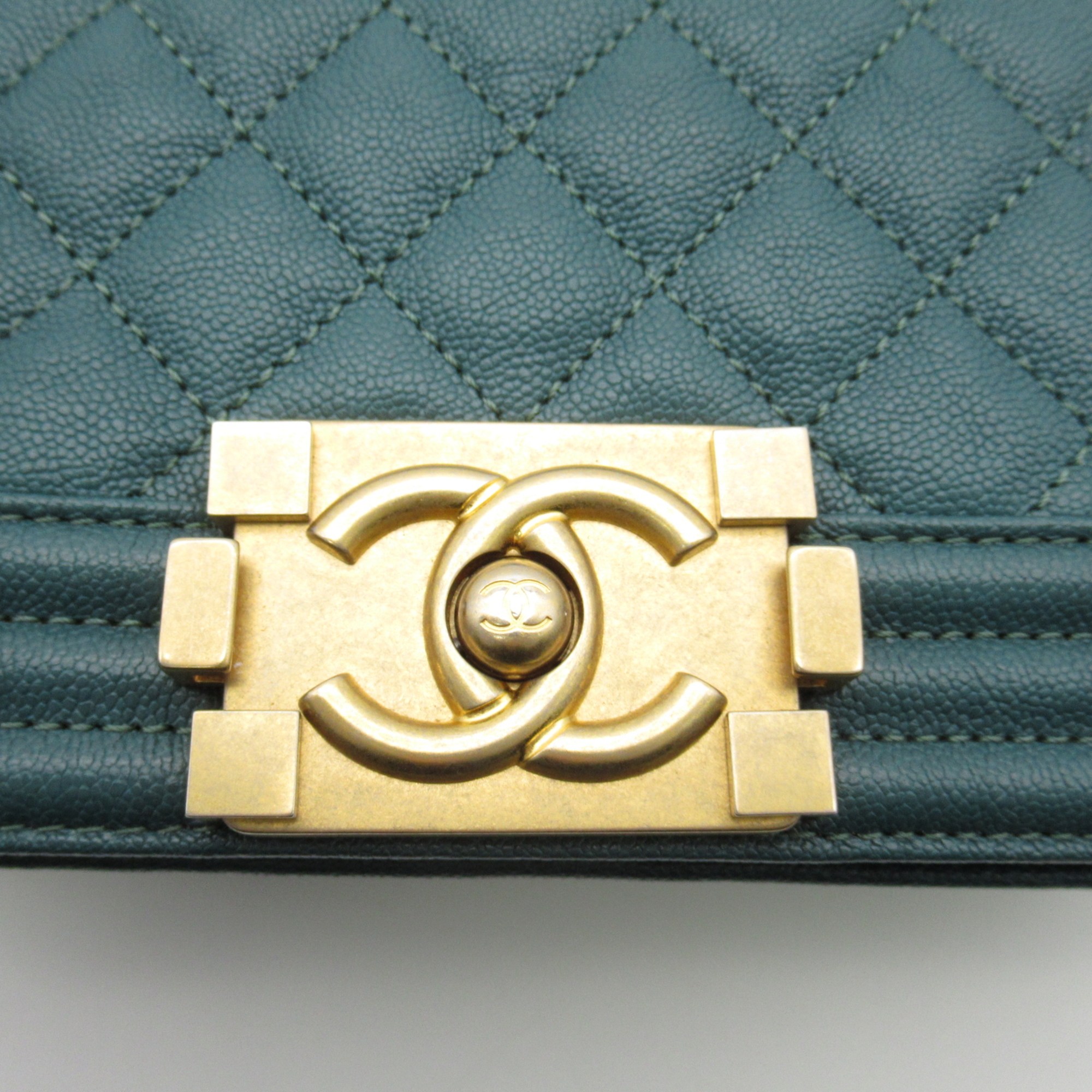 CHANEL Boy Chanel ChainShoulder Bag Green Caviar Skin (Grained Calf)