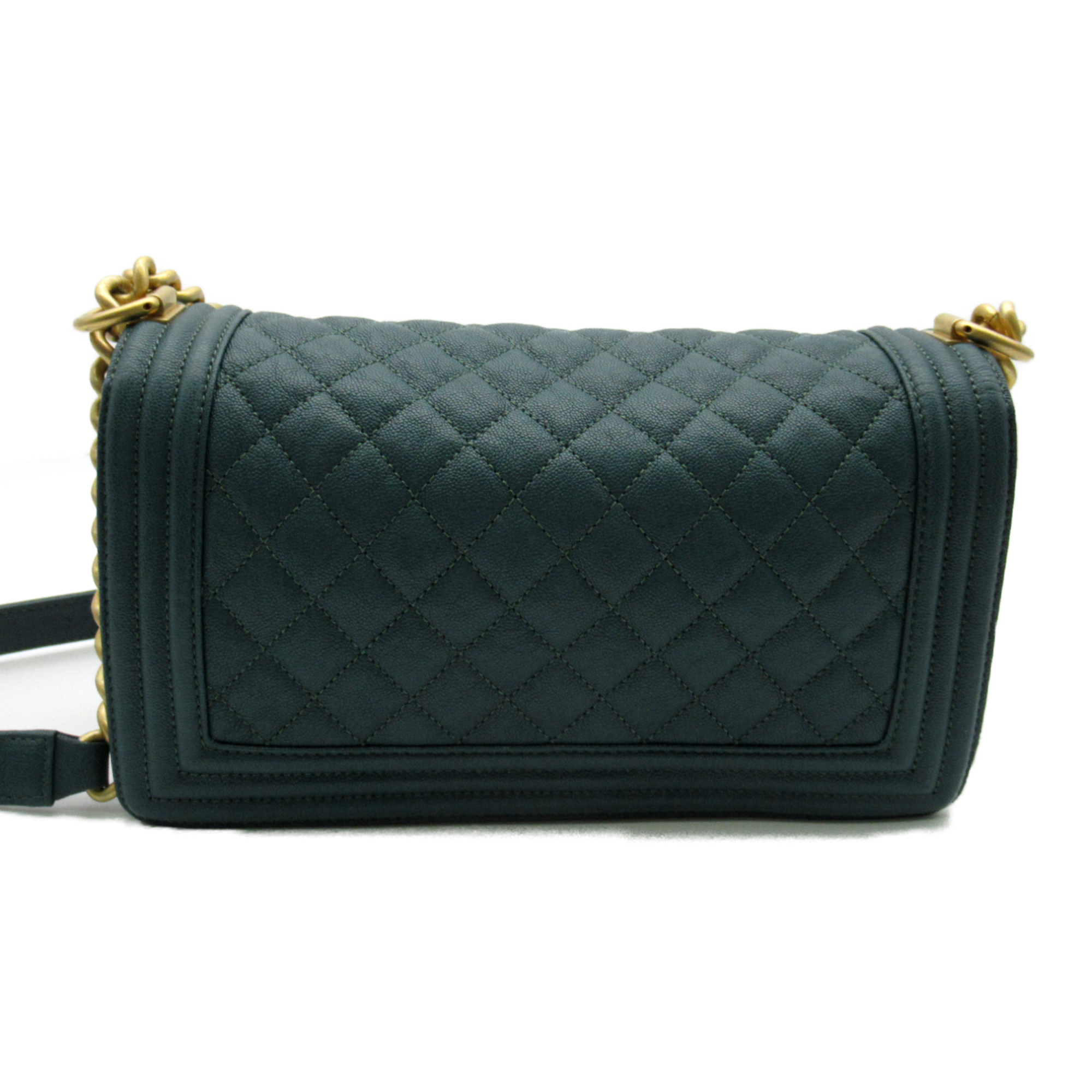 CHANEL Boy Chanel ChainShoulder Bag Green Caviar Skin (Grained Calf)