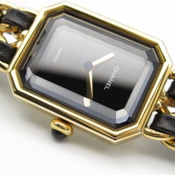 CHANEL Premiere L Wrist Watch H0001 Quartz Black Gold Plated Leather belt H0001