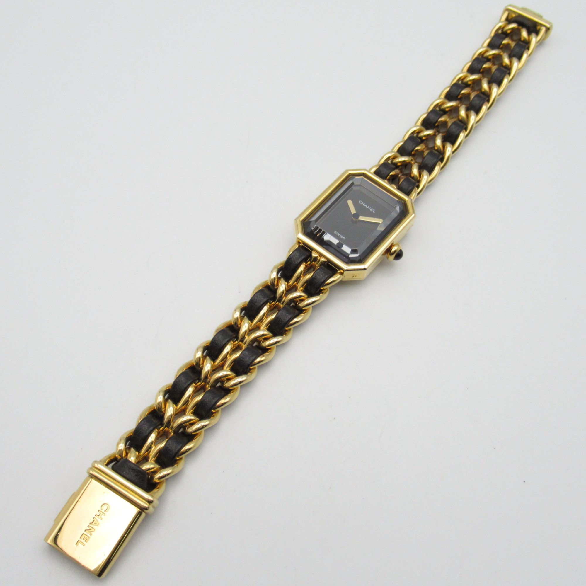 CHANEL Premiere L Wrist Watch H0001 Quartz Black Gold Plated Leather belt H0001