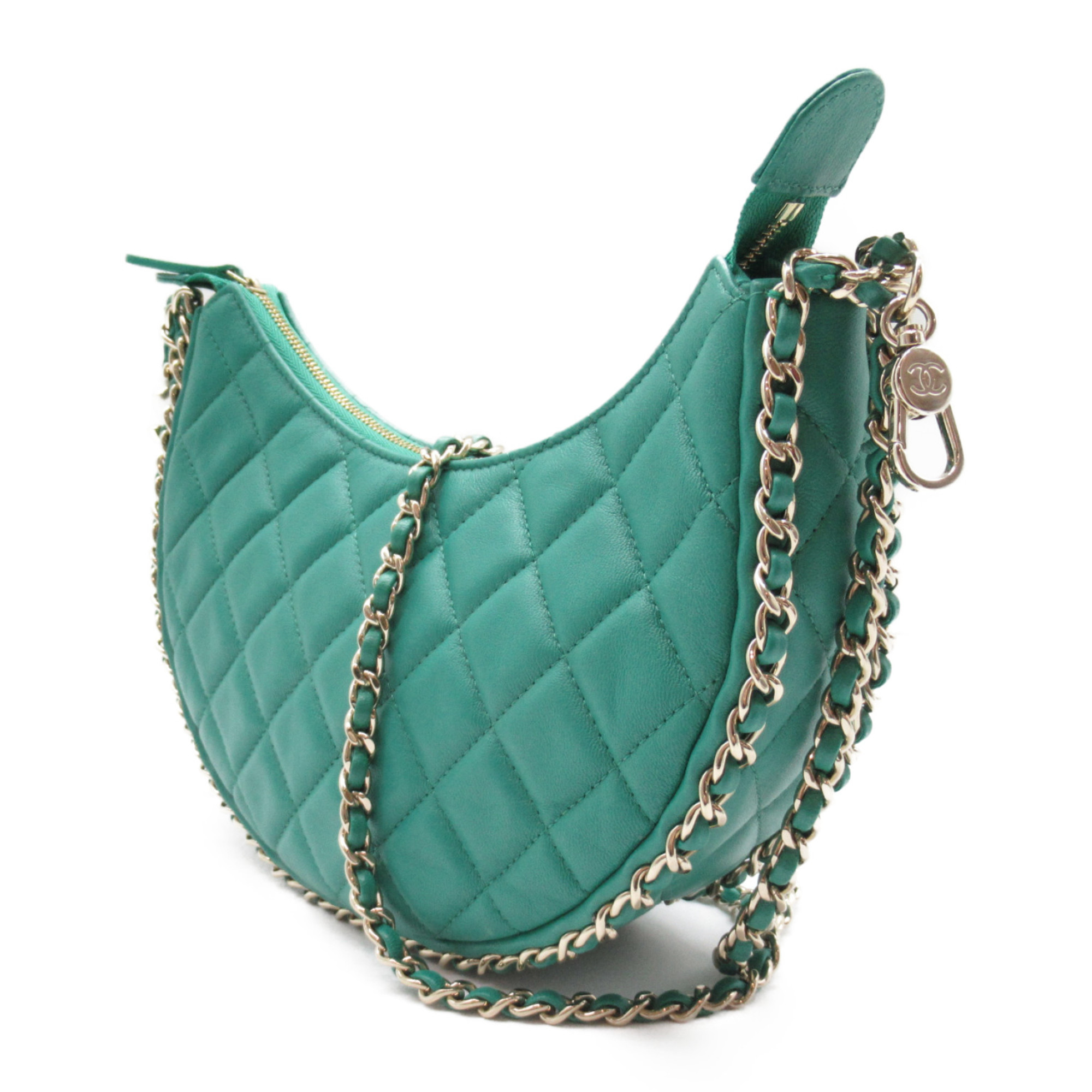 CHANEL ChainShoulder bag Green Lambskin (sheep leather)