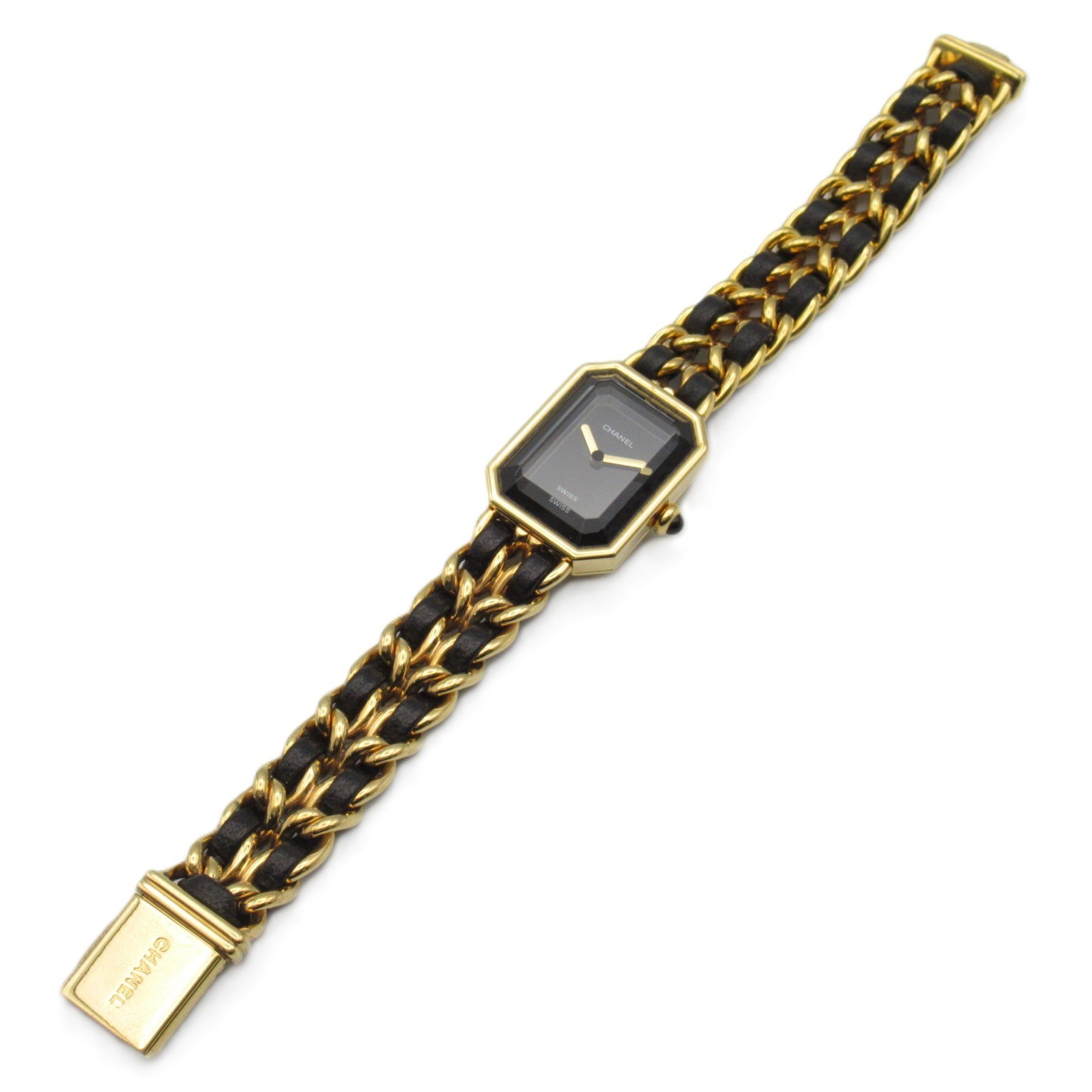 CHANEL Premiere L Wrist Watch H0001 Quartz Black Gold Plated Leather belt H0001