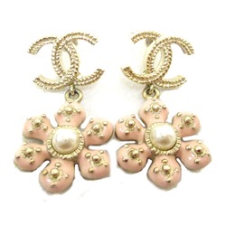 CHANEL COCO Mark Flower Pierced earrings Gold Pink Gold Plated Fake pearl Gold Pink