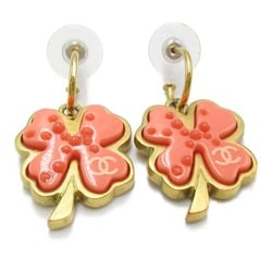 CHANEL Clover Pierced earrings Pink Gold Gold Plated Pink Gold