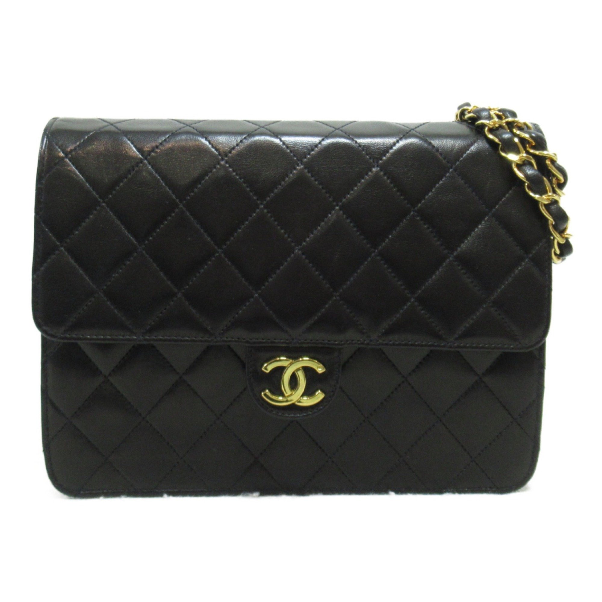 CHANEL Matelasse Push Lock Chain Shoulder Bag Black Lambskin (sheep leather) A03569