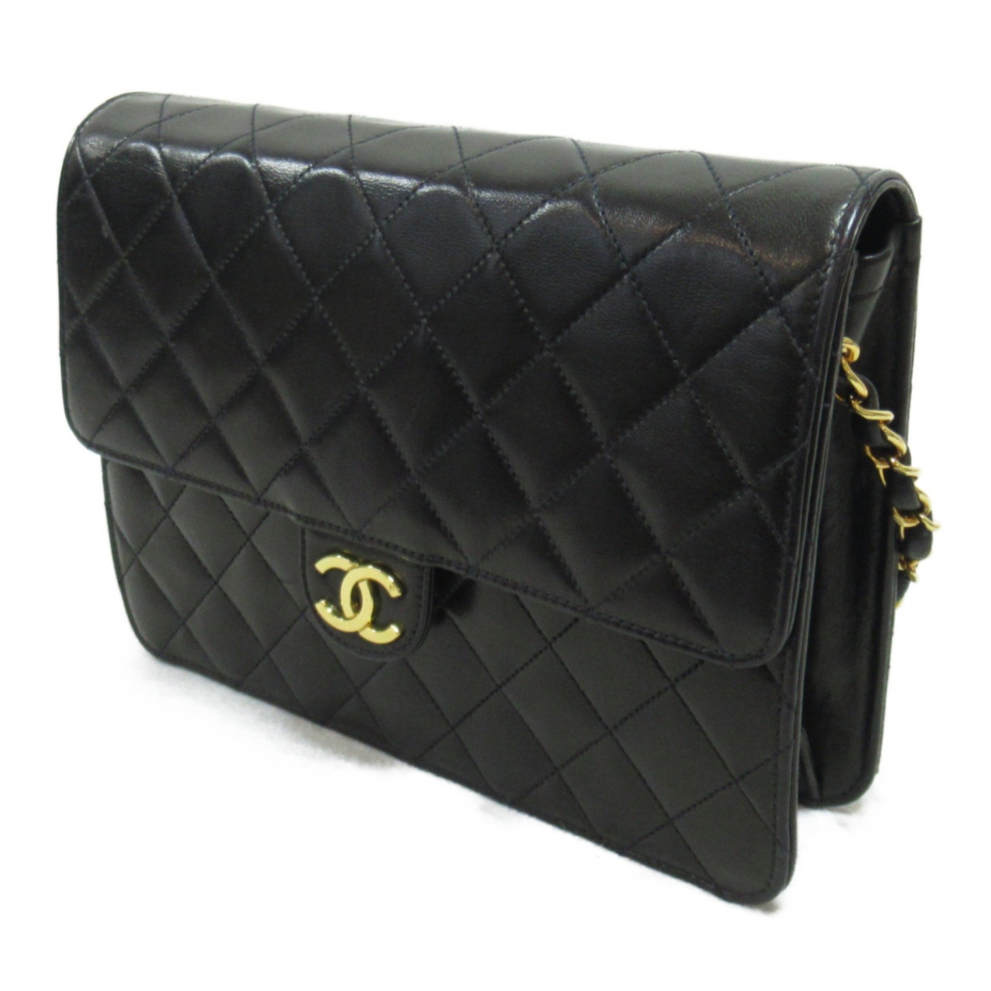 CHANEL Matelasse Push Lock Chain Shoulder Bag Black Lambskin (sheep leather) A03569