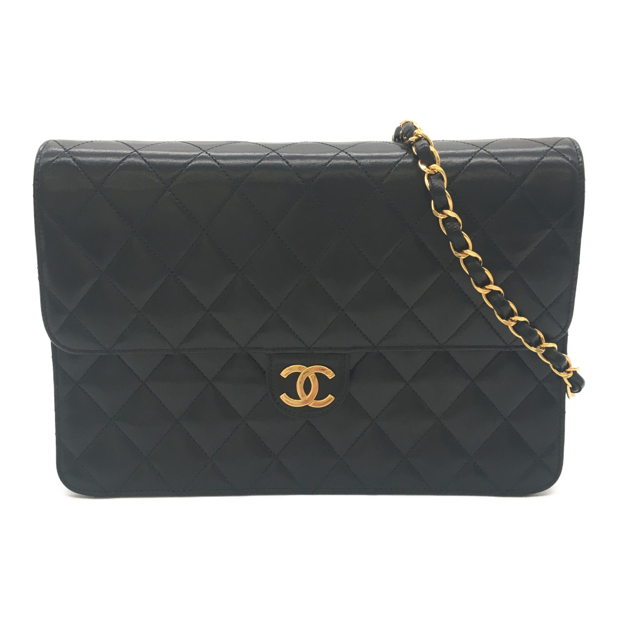 CHANEL Matelasse Push Lock ChainShoulder Black Lambskin (sheep leather)