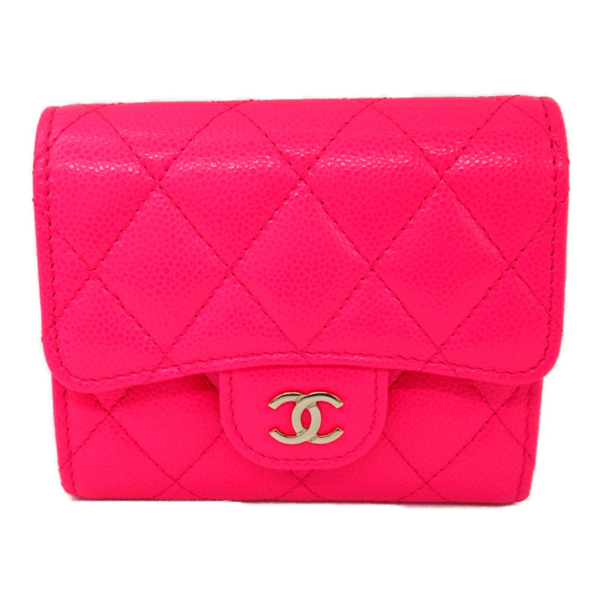 CHANEL Matelasse Tri-Fold Wallet Pink Caviar Skin (Grained Calf)